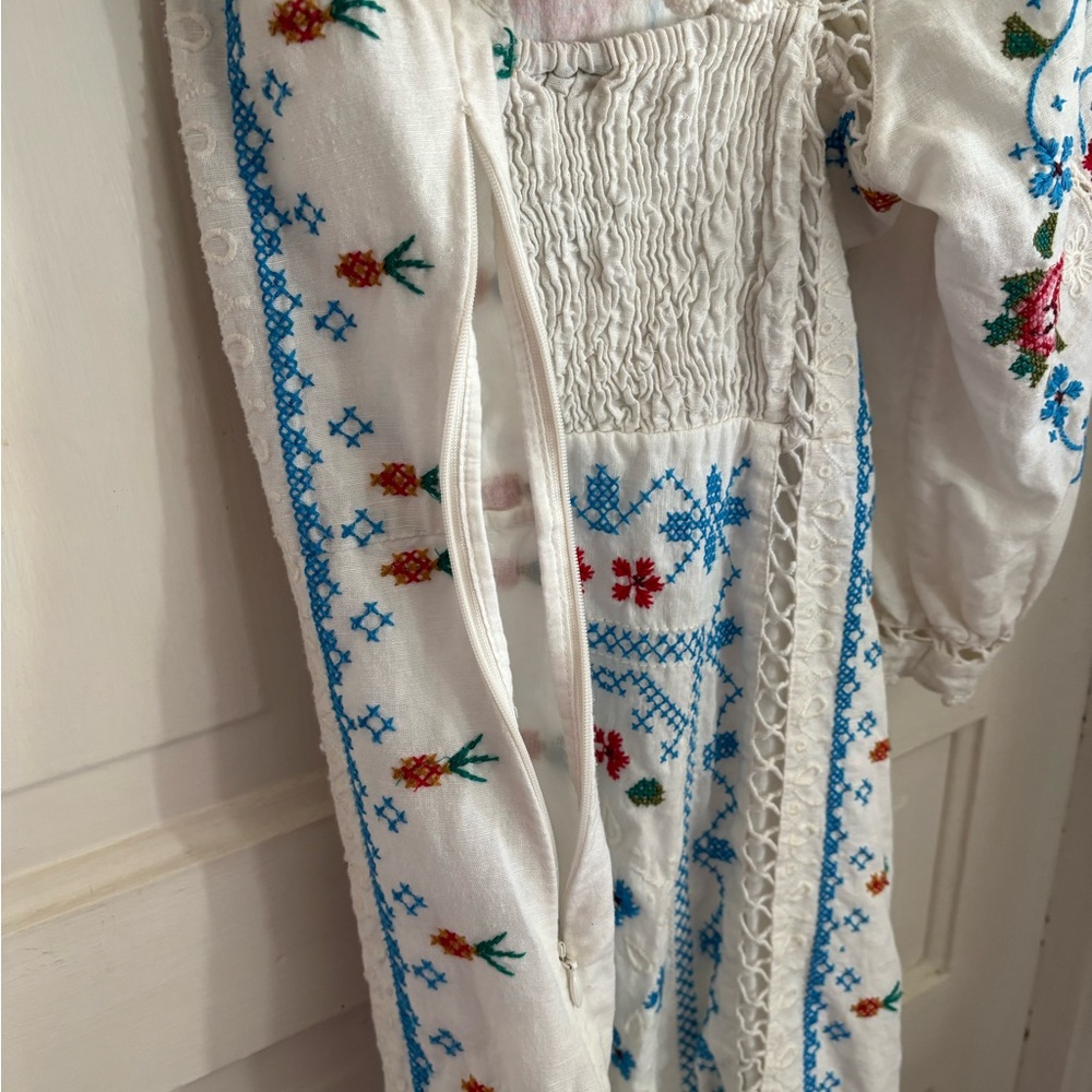 FARM Rio White Embroidered Mini Dress with Blue, Pink & Gold Accents - Picture 9 of 13
